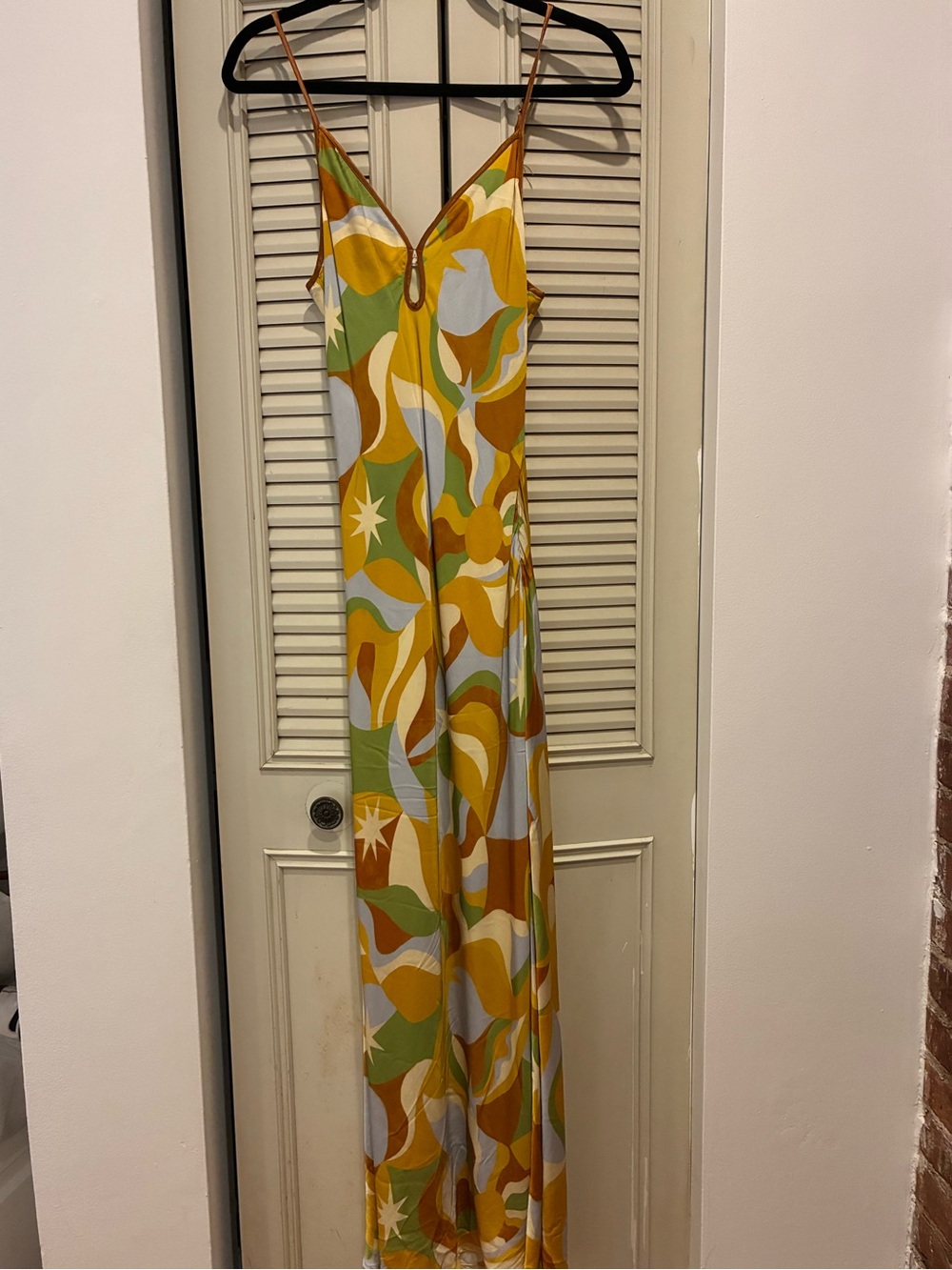 Spaghetti-Strap Maxi Dress in Mustard Multi-Print